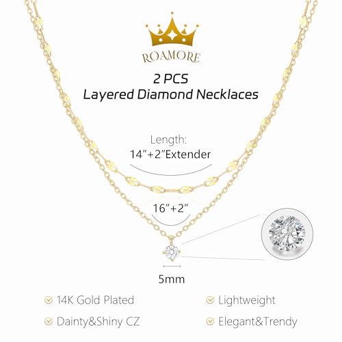 Layered Choker Necklace for Women Stackable Chain Dainty Zircon Pendant Set | 2PCS, Silver/14K Gold Plated, Box/Ball/Rope/Lip chain, Layering Diamond Cut CZ Pendant, Dainty Thin Chain, Trendy Prom Gift - color: Gold, style: Style 04