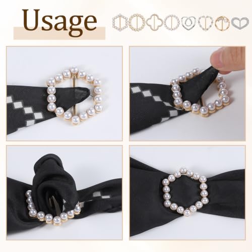 16PCS Pearl Brooch Pins Set & 8PCS Scarf Ring Clip | Decorative Safety Pins for Clothing T-shirt Ties Clips Pearl Collar Clips Dress Cinch Clip for Clothes Cardigan Dress Sweater