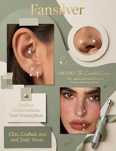Fansilver 18G/20G Nose Rings for Women Hypoallergenic Stainless Steel | Threaded Horseshoe Hoops & L/S Shaped Nose Studs with CZ Opal Dainty Lip Tragus Helix Nostril Piercing Jewelry Set