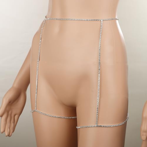 Xerling Crystal Thigh Leg Chain Rhinestone Tennis Chain Waist Chain Sexy Belly Chain Bikini Body Chain Jewelry for Women