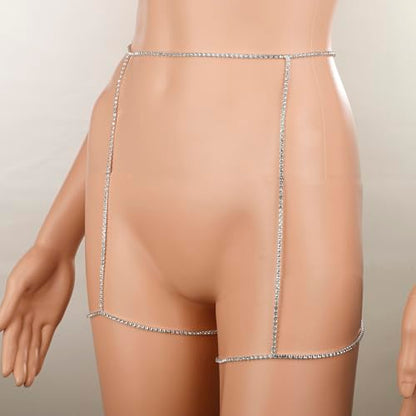 Xerling Crystal Thigh Leg Chain Rhinestone Tennis Chain Waist Chain Sexy Belly Chain Bikini Body Chain Jewelry for Women
