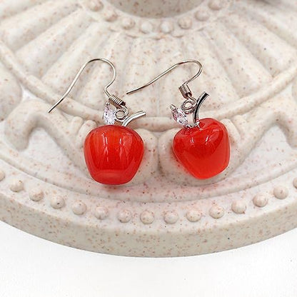 Uloveido Apple Necklace and Earrings Set for Women Cute Apple Jewelry Set for Teacher Mom YL007 - color: Red