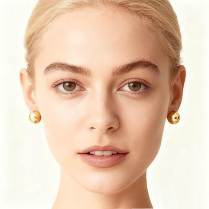 FAN&LOUIS Gold Ball Clip On Earrings, 24K Gold Plated Chunky Half Ball Earrings for Women Non-Pierced Ears Trendy Lightweight Hypoallergenic Clip-On Earrings - style: Gold and Silver