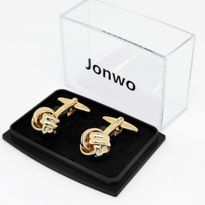 Knot Cufflinks in Gift Box Cuff Links for Men Lady Daily Wear Shirt | Men's Women Cufflink Set Jewelry for Wedding Party Prom Office Formal or Casual Business Tuxedo Dress, Easy to Put on - style: Golden Tone Knot #2