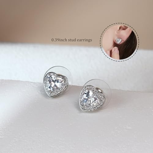 Cubic Zirconia LOVE Heart Jewelry Set Earrings Necklace Bracelet Set for Women Prom Wedding Party Anniversary Birthday - color: clear