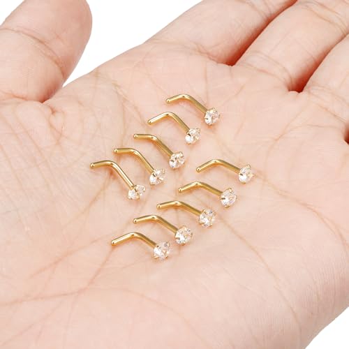 Cisyozi 18G Nose Rings Studs Hypoallergenic Nose Piercings 316L Surgical Steel Silver Nose Rings Set L Shaped Nose Nostril Piercing Jewelry for Women Men Diamond CZ 1.5mm 2mm 2.5mm 3mm 3.5mm 4mm - color: 18G - Gold- CZ 3mm