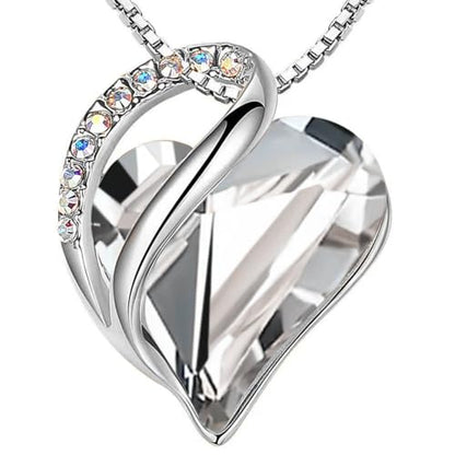 Leafael Gift Necklaces for Women, Infinity Love Birthstone Heart Crystal Pendant, Birthday Anniversary Jewelry for Wife, Mom, and Her, Silver Plated, 18" + 2" Adjustable Chain - color: 04a-April-Crystal Clear