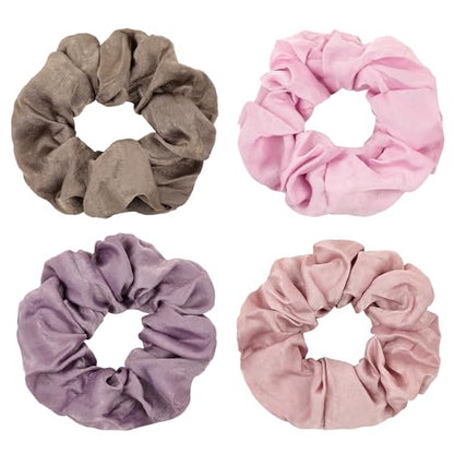 Ivyu Silk Satin Scrunchies - No Crease Hair Ties for Women, Thick Hair Ponytail Holders with Soft Elastic Bands - color: Gray Pink Light Pink Light Purple