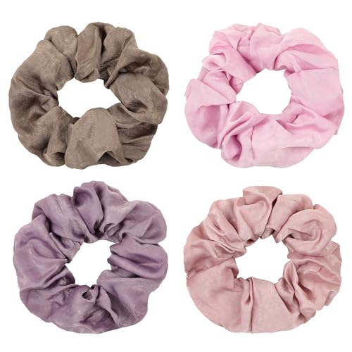 Ivyu Silk Satin Scrunchies - No Crease Hair Ties for Women, Thick Hair Ponytail Holders with Soft Elastic Bands - color: Gray Pink Light Pink Light Purple