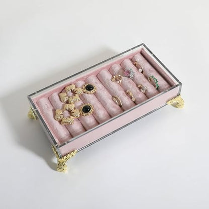 velvet slots Ring holder for jewelry organizer, Earring ring display stand for selling, felt ring jewelry holder tray showcase【Velvet slots Ring Holder-Pink】 - color: Pink