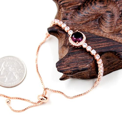 Sparkling CZ Tennis Bracelets for Women, Birthstone Slider Bolo Bracelets Trendy Birthday Valentine's Day Jewelry for Women Lady - color: Purple