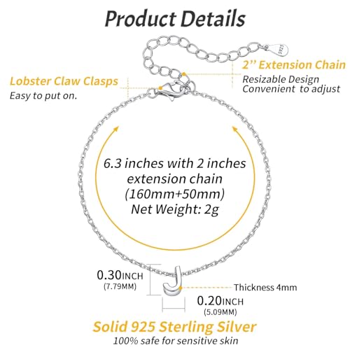 ChicSilver Initial Bracelet for Women 925 Sterling Silver Letter Initial Bracelet Dainty Personalized 26 Alphabet Jewelry Gifts for Birthday Anniversary Wedding - style: J