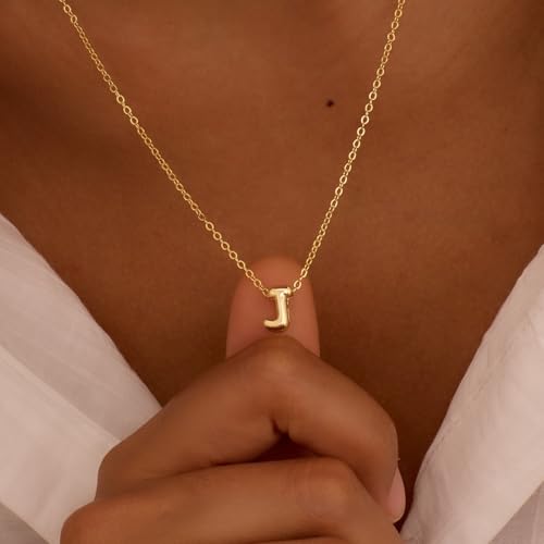 Initial Necklaces for Women Bubble Gold Silver Letter Necklace Dainty Personalized Charm Pendant Name Necklace Cute Non Tarnish Fashion Accessories Teen Gift Trendy Stuff Jewelry Gifts - color: Gold, style: J