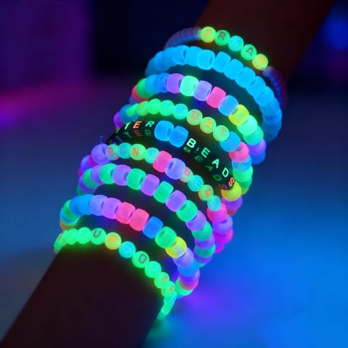 1000Pcs Glow Letter Beads Acrylic Alphabet Bead Glow in The Dark, 4x7 mm Round Beads for Friendship Bracelets and DIY Crafts - color: Glow in the dark(Round)