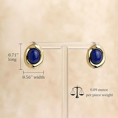 Jean Beau Chunky Gold Stone Stud Earrings for Women, Trendy Natural Gemstone Hypoallergenic Earing Valentine Jewelry Gift - color: Sapphire Blue