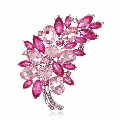 WCRAZYE Rhinestone Feather Brooch Pin for Women Men Fashion Crystal Delicate Leaf Bridal Wedding Brooch Lapel Pins Elegant Dress Accessories Jewelry Boutonniere Corsage for Hat Bag Suit Tie Wedding Birthday - color: White Rose Red