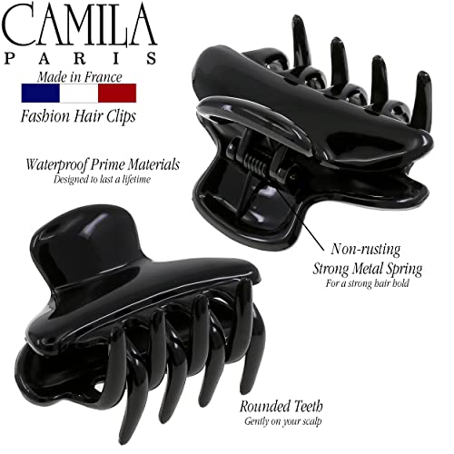 Camila Paris CP3550 French Small Hair Clips for Women, 2.5" Small Claw Clip Fashion Styling Mini Hair Clip Accessories for Women, Strong Hold No Slip Grip Cute Claw Clips, Made in France - color: Black 2.5"