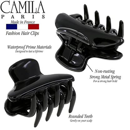 Camila Paris CP3550 French Small Hair Clips for Women, 2.5" Small Claw Clip Fashion Styling Mini Hair Clip Accessories for Women, Strong Hold No Slip Grip Cute Claw Clips, Made in France - color: Black 2.5"