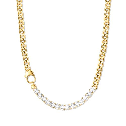 Zeffy 14K Gold/Silver Plated Chunky Thick Chain Toggle Clasp Necklace Dainty Baroque Pearl/Heart/Cross/Turquoise Pendant Necklace - color: Gold Diamond Cuban Link