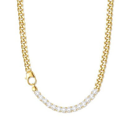 Zeffy 14K Gold/Silver Plated Chunky Thick Chain Toggle Clasp Necklace Dainty Baroque Pearl/Heart/Cross/Turquoise Pendant Necklace - color: Gold Diamond Cuban Link