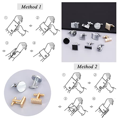FIRAZIO 12 Pairs Cufflinks for Men Classic Tone Cuff Links Silver Black | Striped Disc Square Rectangle Cuff Links Shirt Suit Men’s Cufflinks For Wedding Groom Business Elegant Gift