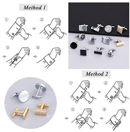 FIRAZIO 12 Pairs Cufflinks for Men Classic Tone Cuff Links Silver Black | Striped Disc Square Rectangle Cuff Links Shirt Suit Men’s Cufflinks For Wedding Groom Business Elegant Gift