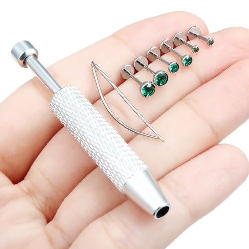 Jenxnjsjo F136 Titanium 20/18/16g Earrings Nose Lip Rings Studs Labret Medusa Tragus Helix Conch Cartilage Piercing Jewelry for Women - color: Green, size: 20g