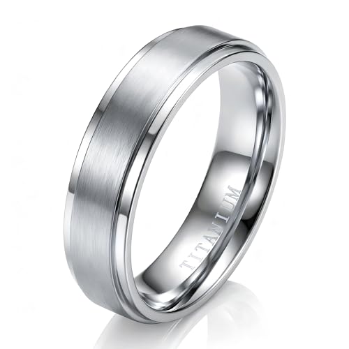 Jstyle Mens Titanium Wedding Band, Comfort Fit Mens Wedding Rings 6mm 8mm | Silver/Gold/Black Rings for Men, Non Tarnish Wedding Bands Ring, Titanium Promise Engagement Ring for Couples, Size 6-14 - color: Silver Tone-6mm