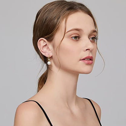 Pearl Dangle Drop Earrings for Women 925 Sterling Silver Pearl Leverback Earrings Cubic Zirconia Pearl Dangling Earrings 10MM - color: 2: Yellow-10mm