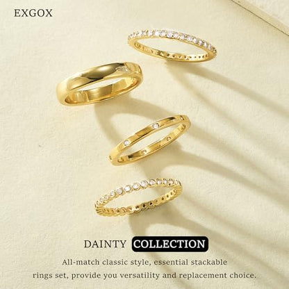 EXGOX Dainty Stackable Gold Rings - 14K Gold Plated, Non Tarnish Cubic Zirconia Stacking & Thumb Knuckle Rings (4pcs Size 7-11) - color: Gold Bands Rings, size: 11