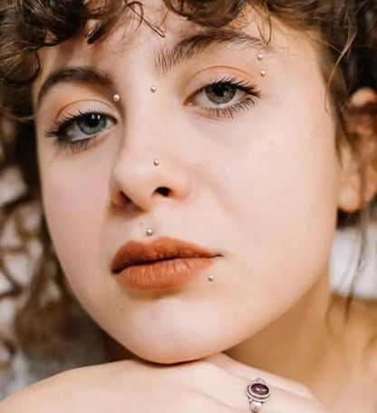 Longita Fake Lip Ring and Nose Piercing Set - Ball Spike, Hoop, Stud, Stick-on Bridge and Eyebrow Ring - Silver, Gold, Black - color: 3-gold