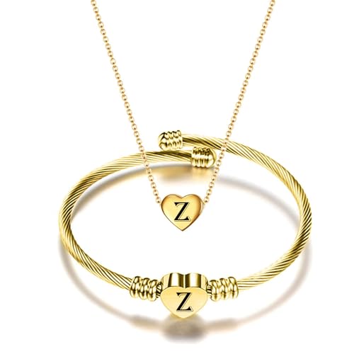 MYNENEY Necklace and Bracelet for Women Stainless Steel Initial Jewelry Set - color: Gold-Z
