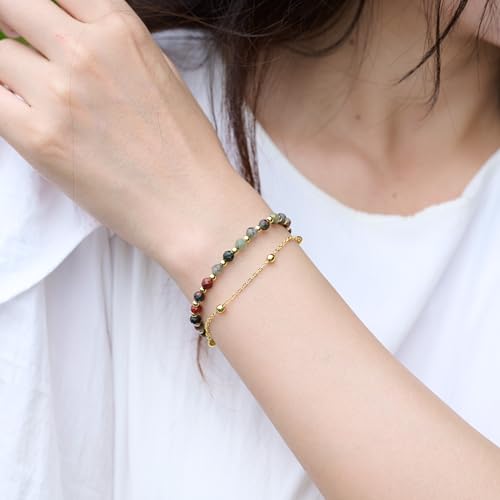 Farfume Crystal Beaded Bracelets for Women 4mm Natural Stone Jewelry Gifts | Natural Beads Gemstone,Handmade,Helper Tool,Yoga Protection,Hypoallergenic,Durability Wear - color: African Bloodstone-Courage & Vitality
