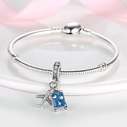 Pandach 925 Sterling Silver Charms Beads for Bracelets and Necklaces Butterfly and Headphones Pendants Clover Charms Jewelry Gift for Women - style: Suitcases and Airplanes Charm