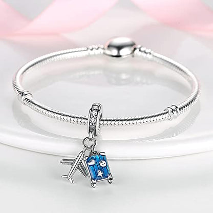 Pandach 925 Sterling Silver Charms Beads for Bracelets and Necklaces Butterfly and Headphones Pendants Clover Charms Jewelry Gift for Women - style: Suitcases and Airplanes Charm