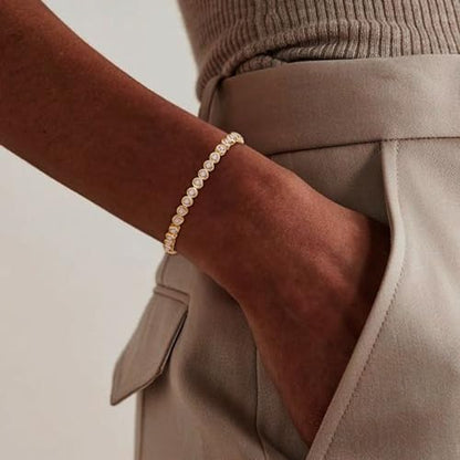 FANZE Gold Plated Cubic Zirconia Tennis Bracelets for Women Dainty Trendy Adjustable Bracelet Jewelry Gift for Ladies Wedding Mother Birthday Anniversary - style: Style 2