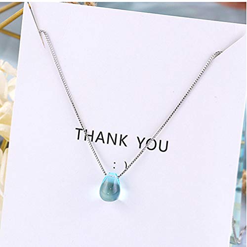 Caiyao Sweet Blue Waterdrop Round Bead Pendant Necklace Artificial Crystal Glass Simple Sea Teardrop Necklace for Women
