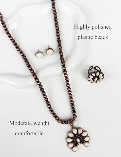 TOPACC Western Jewelry Set for Women Navajo Pearl Necklace Turquoise Cowgirl Accessories for Country Concert Outfit - color: B-White