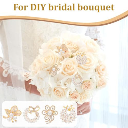 4pcs Brooches and Pins for Women, Flower Brooch, Crystal Pearl Brooch, for Women Fashion Accessories - style: leaf