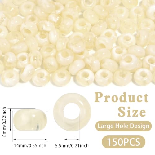 150PCS 14x8mm Cream Beige Acrylic European Large Hole Rondelle Spacer Beads with Storage Box, Loose Beads for Bracelet Necklace Earring Hair DIY Jewelry Making - color: Cream Beige