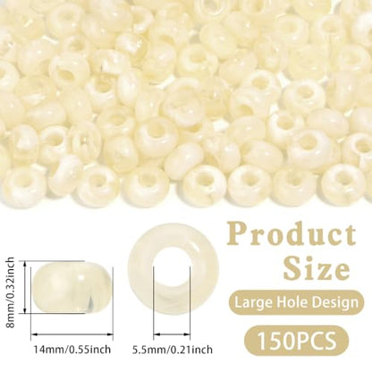 150PCS 14x8mm Cream Beige Acrylic European Large Hole Rondelle Spacer Beads with Storage Box, Loose Beads for Bracelet Necklace Earring Hair DIY Jewelry Making - color: Cream Beige
