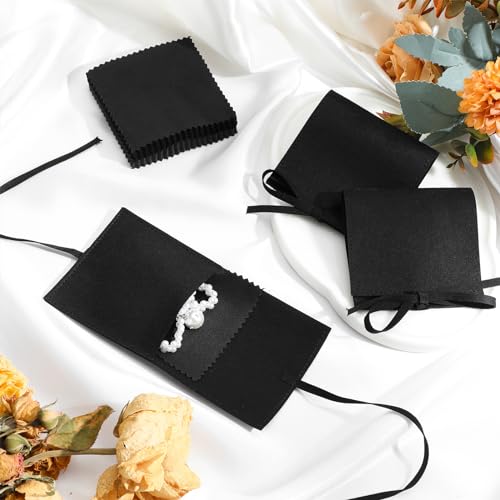 120 Pcs Microfiber Jewelry Pouch 8 x 8cm Jewelry Packaging Bag Gift Bow Tie Bracelet with Cleaning Cloth(Black) - color: Black