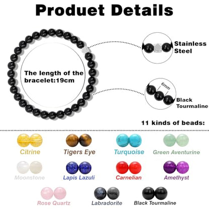 Raicegs 4 6 8MM Beaded Bracelets Healing Crystal Bracelet for Women Men Natural Stone Handmade Stretch Bracelet Reiki Spiritual Jewelry - color: Black Tourmaline, size: 6mm