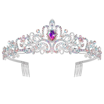 Silver Tiara and Crown for Women，Jeweled Elegant AB Rhinestones Princess Tiara Costume with Combs Bridal Wedding Prom Birthday Aurora Crown and Rapunzel Girls Tiara gifts for women - color: Si1ver