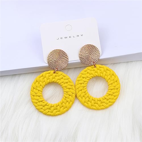 Boho Acrylic Geometric Round Braided Drop Dangle Earrings for Women - color: Yellow