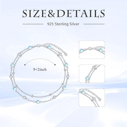 HPQQ Anklets for Women 925 Sterling Silver Natural Stone Layered Anklet Beach Summer Fine Jewelry Birthday Mothers Day Gifts for Women Mom Her - color: Moonstone 9"-11"