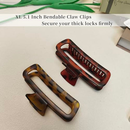 5 Inch Hair Claw Clips Extra Large Square No Slip Big Matte & Glossy XL Rectangle Clip for Thick Curly Long Hair Women, 4 Pack - color: A4 5 inch