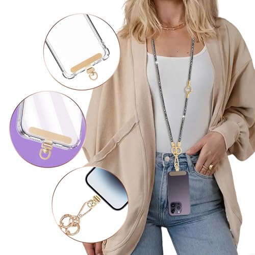 Crystal Phone Strap Crossbody Rhinestone Anti Theft Layered Strap Crossbody Cell Phone Neck for Women (Black) - color: Black