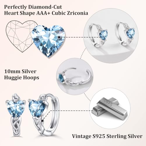 Bestyle 925 Sterling Silver Huggie Hoop Earrings Small Birthstone Hoop Earrings for Women Hypoallergenic Silver Huggie Earring,Great Birthday Earrings Gift for Daughter Wife Mom - color: 03-Blue Aquamarine-Hoop