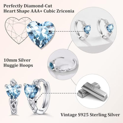 Bestyle 925 Sterling Silver Huggie Hoop Earrings Small Birthstone Hoop Earrings for Women Hypoallergenic Silver Huggie Earring,Great Birthday Earrings Gift for Daughter Wife Mom - color: 03-Blue Aquamarine-Hoop